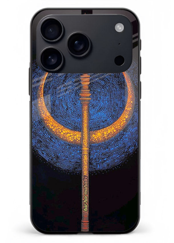 Neon trishul glowing cosmic art iphone 18 pro max spiritual modern glass cover
