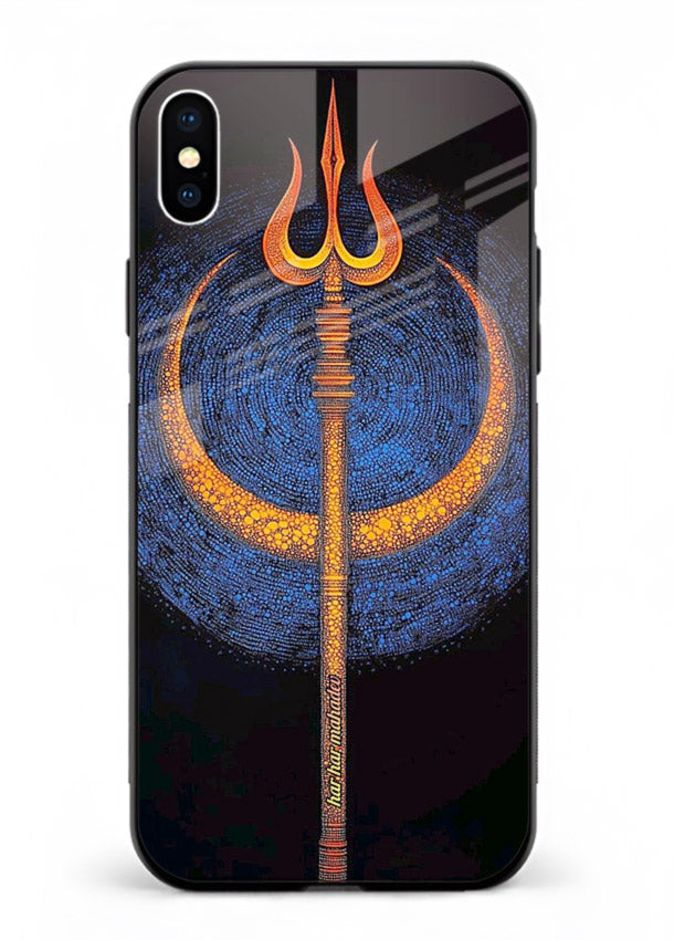 Neon trishul glowing cosmic art iphone xs max spiritual modern glass cover