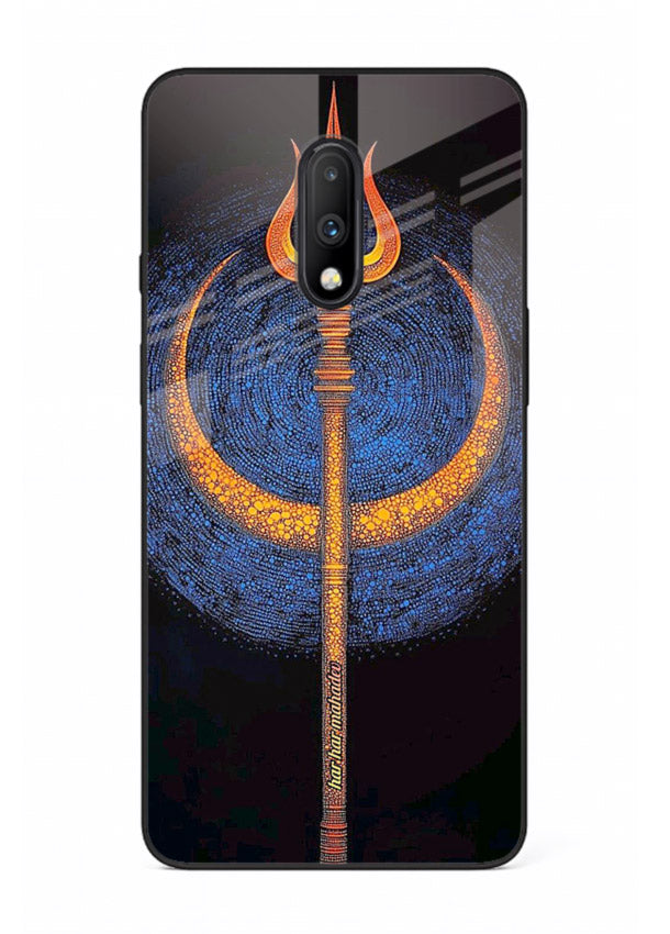 Neon trishul glowing cosmic art OnePlus 7 spiritual modern glass cover