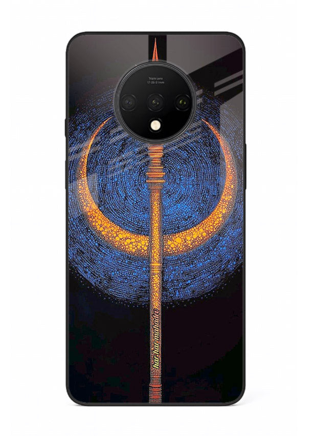 Neon trishul glowing cosmic art OnePlus 7T spiritual modern glass cover
