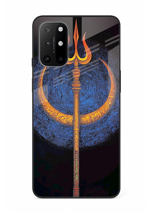Neon trishul glowing cosmic art OnePlus 8T spiritual modern glass cover