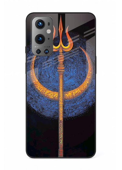 Neon trishul glowing cosmic art OnePlus 9 spiritual modern glass cover