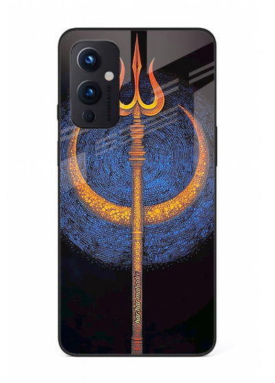 Neon trishul glowing cosmic art OnePlus 9 Pro spiritual modern glass cover
