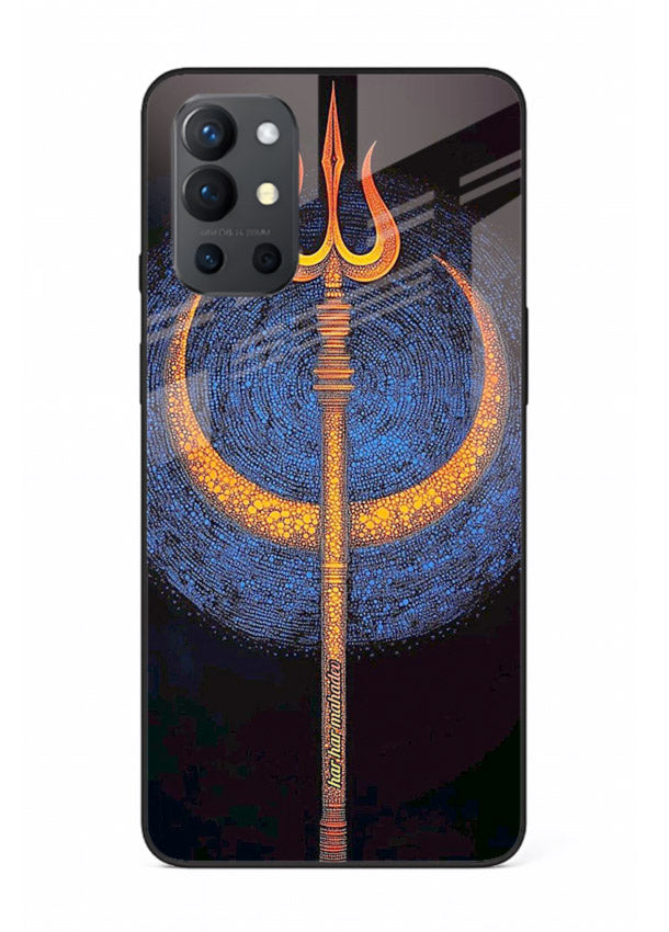 Neon trishul glowing cosmic art OnePlus 9R spiritual modern glass cover