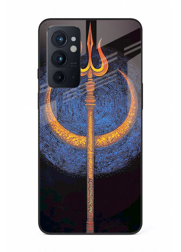 Neon trishul glowing cosmic art OnePlus 9RT spiritual modern glass cover