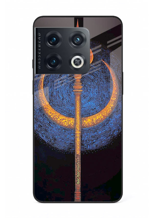 Neon trishul glowing cosmic art OnePlus 10 Pro spiritual modern glass cover