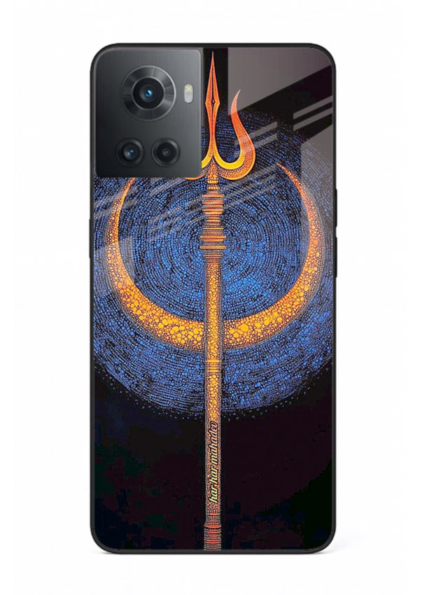 Neon trishul glowing cosmic art OnePlus 10R spiritual modern glass cover