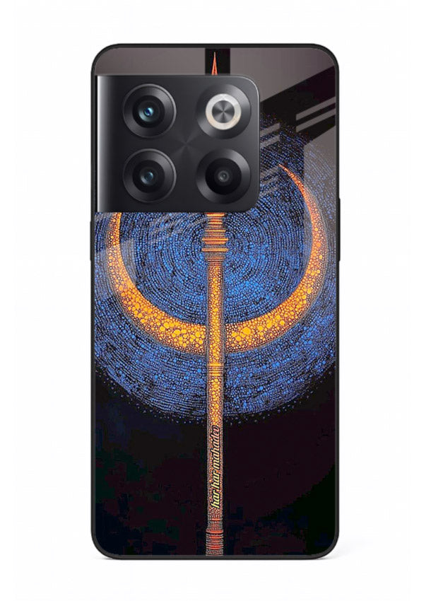 Neon trishul glowing cosmic art OnePlus 10T spiritual modern glass cover