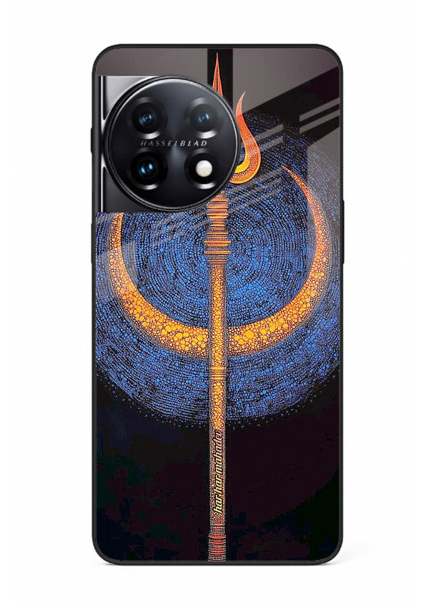 Neon trishul glowing cosmic art OnePlus 11 spiritual modern glass cover