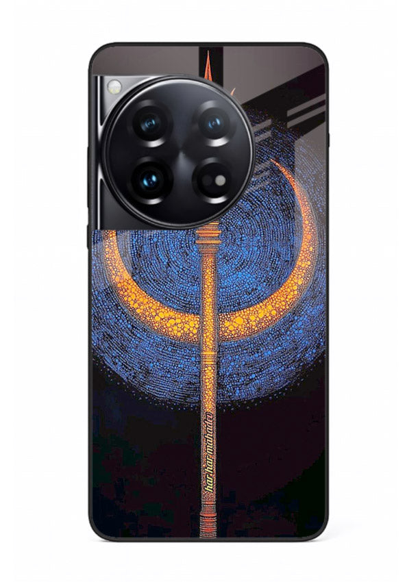 Neon trishul glowing cosmic art OnePlus 12 spiritual modern glass cover