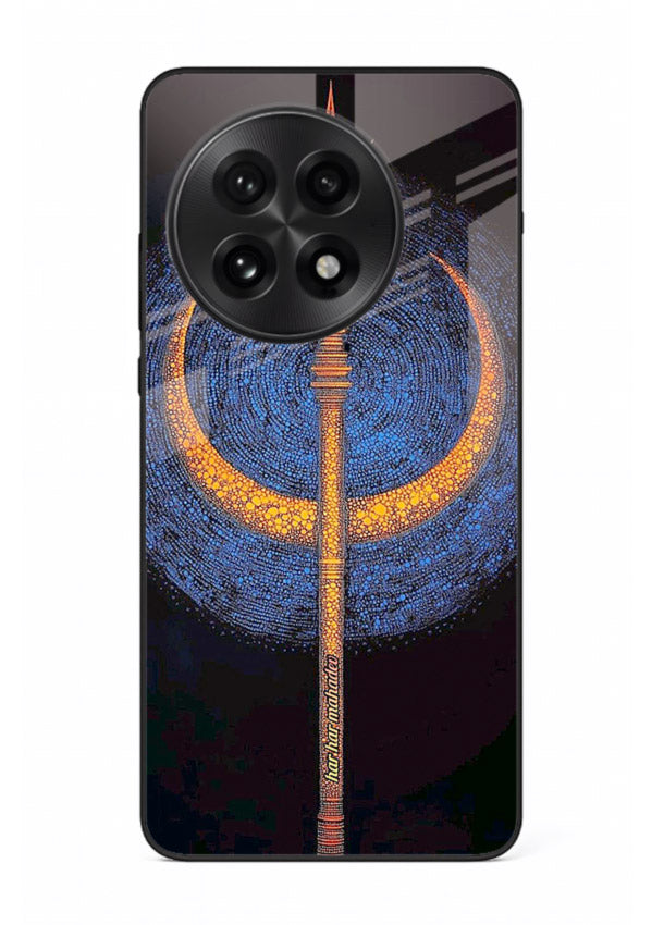 Neon trishul glowing cosmic art OnePlus 13R spiritual modern glass cover