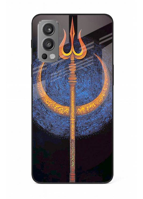 Neon trishul glowing cosmic art OnePlus Nord 2 spiritual modern glass cover