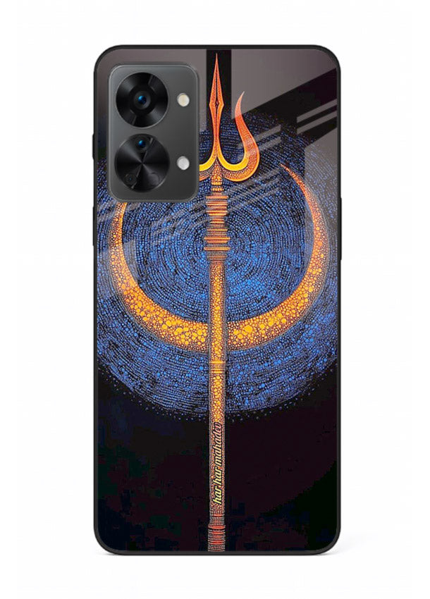Neon trishul glowing cosmic art OnePlus Nord 2T spiritual modern glass cover
