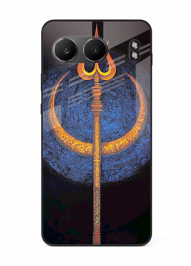 Neon trishul glowing cosmic art OnePlus Nord 4 spiritual modern glass cover