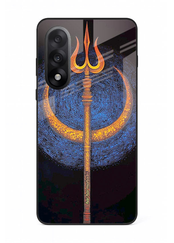 Neon trishul glowing cosmic art OnePlus Nord 5 spiritual modern glass cover