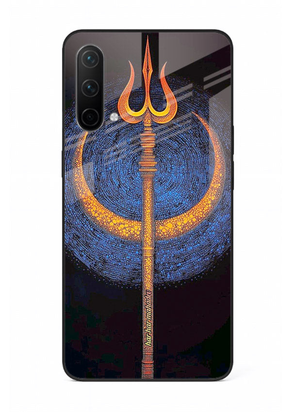 Neon trishul glowing cosmic art OnePlus Nord CE 5G spiritual modern glass cover