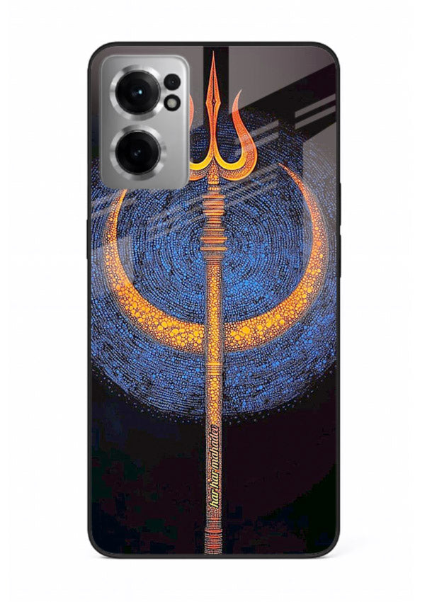 Neon trishul glowing cosmic art OnePlus Nord CE2 5G spiritual modern glass cover