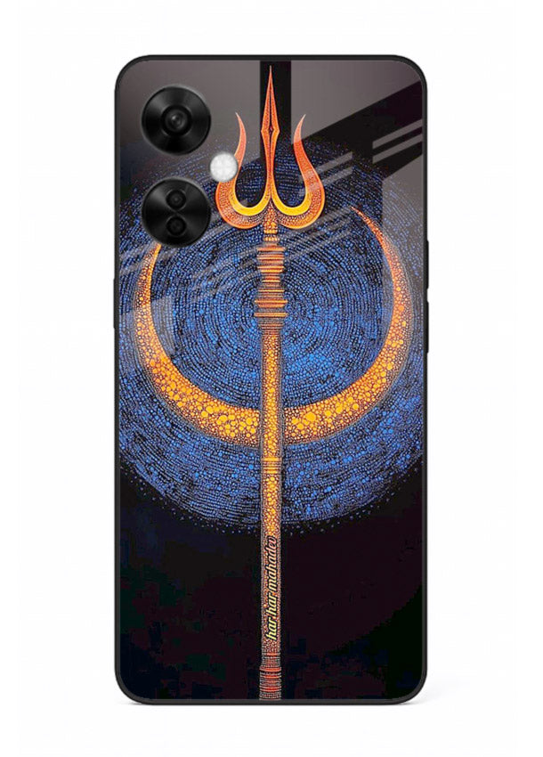 Neon trishul glowing cosmic art OnePlus Nord CE3 Lite spiritual modern glass cover
