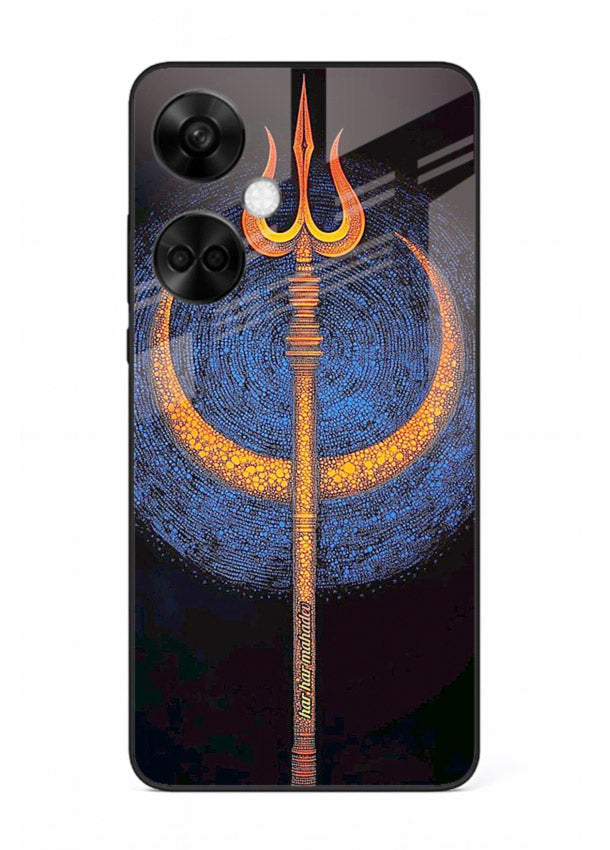 Neon trishul glowing cosmic art OnePlus Nord CE3 spiritual modern glass cover