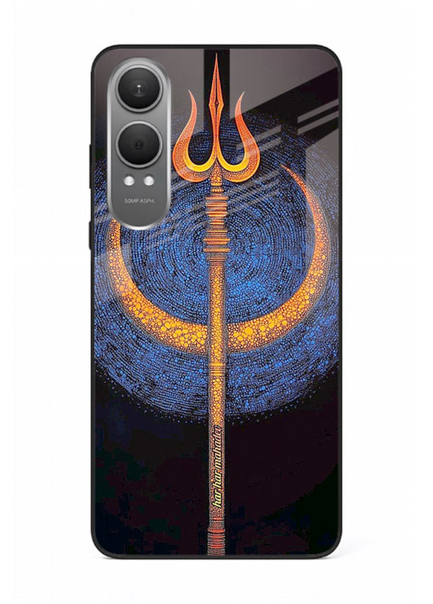 Neon trishul glowing cosmic art OnePlus Nord CE4 Lite spiritual modern glass cover