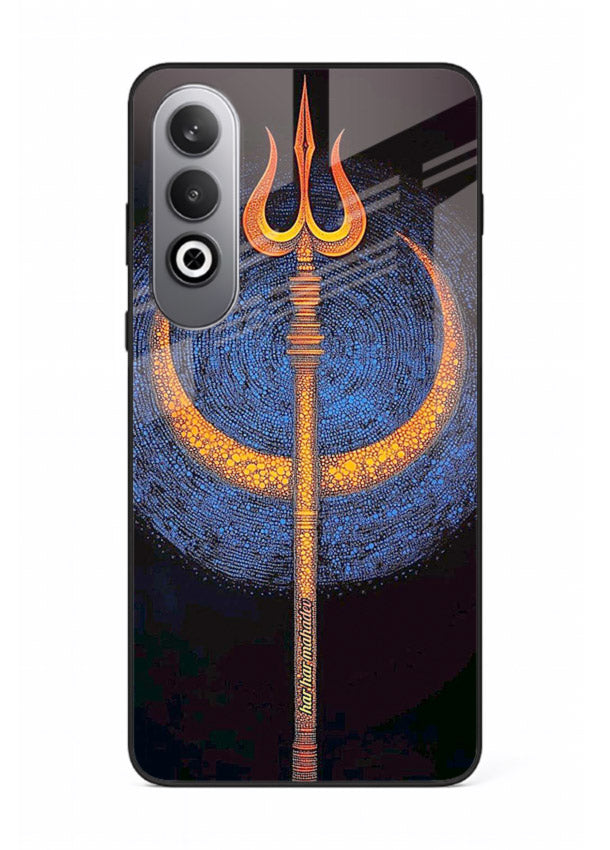 Neon trishul glowing cosmic art OnePlus Nord CE4 spiritual modern glass cover