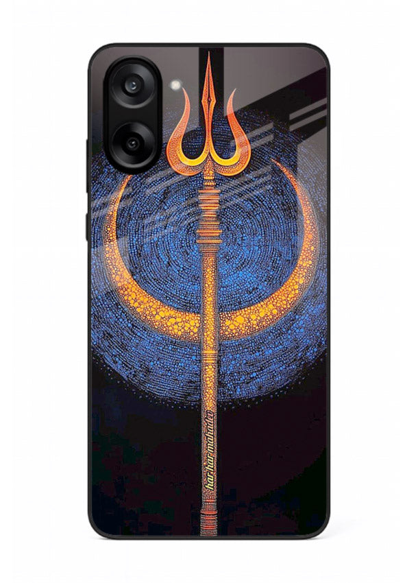 Neon trishul glowing cosmic art OnePlus Nord CE5 spiritual modern glass cover