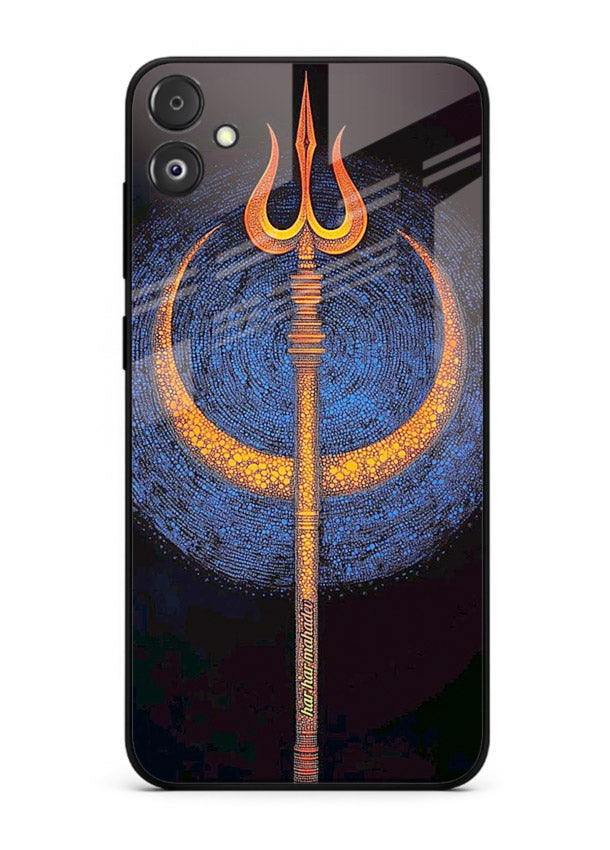 Neon trishul glowing cosmic art Samsung F14 5G spiritual modern glass cover