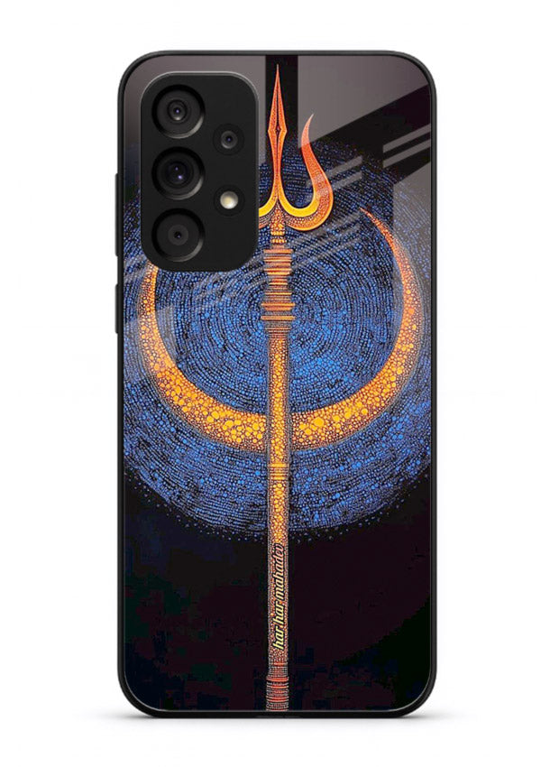 Neon trishul glowing cosmic art Samsung M32 5G spiritual modern glass cover