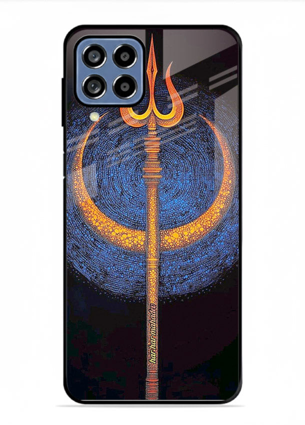 Neon trishul glowing cosmic art Samsung A22 4G spiritual modern glass cover