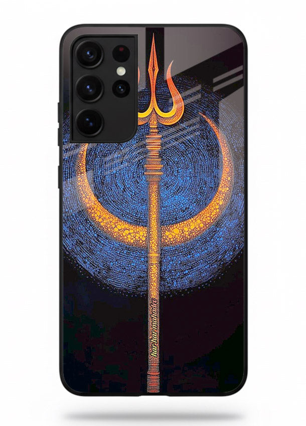 Neon trishul glowing cosmic art Samsung S21 Ultra spiritual modern glass cover