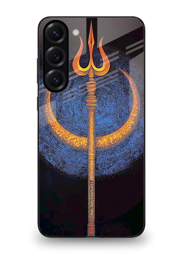 Neon trishul glowing cosmic art Samsung S23 spiritual modern glass cover
