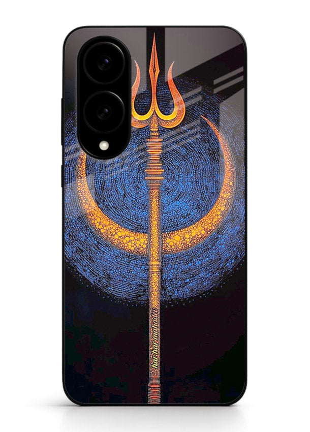 Neon trishul glowing cosmic art Samsung S25 Edge spiritual modern glass cover