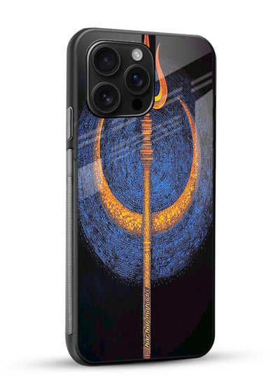 Neon trishul glowing cosmic art glossy vibrant premium spiritual modern glass cover - Angle Side