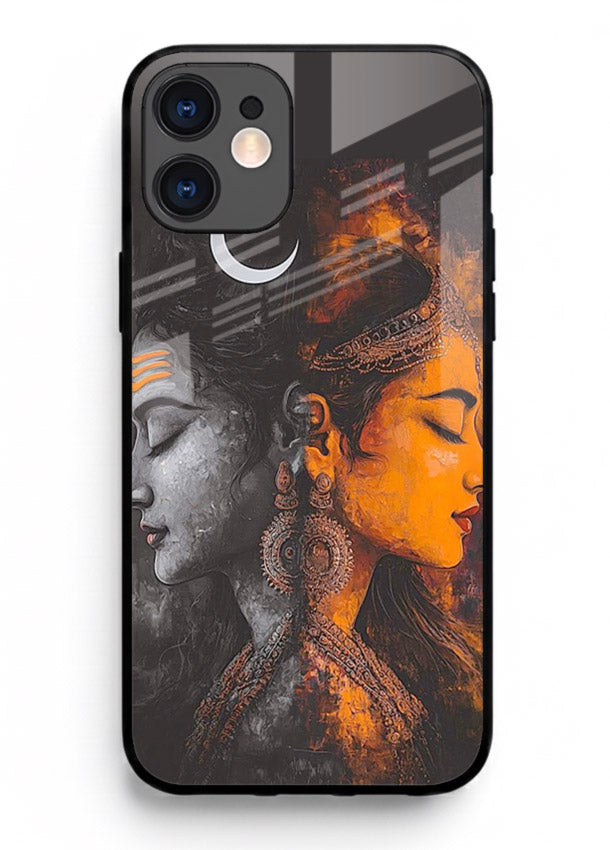 Shiva Parvati moon artwork iphone 12 glass back cover