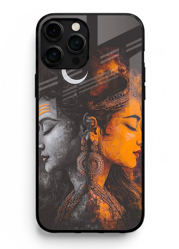 Shiva Parvati moon artwork iphone 16 pro max glass back cover