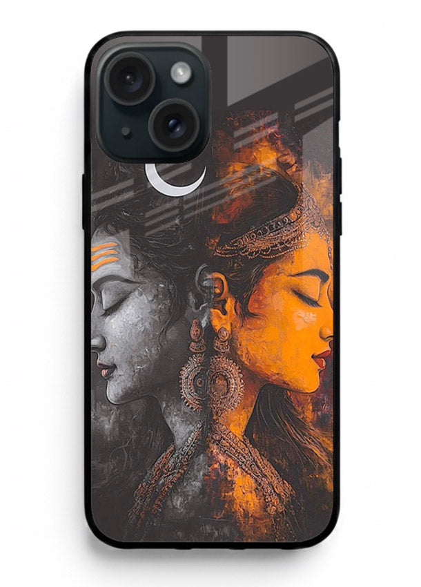 Shiva Parvati moon artwork iphone 15 plus glass back cover