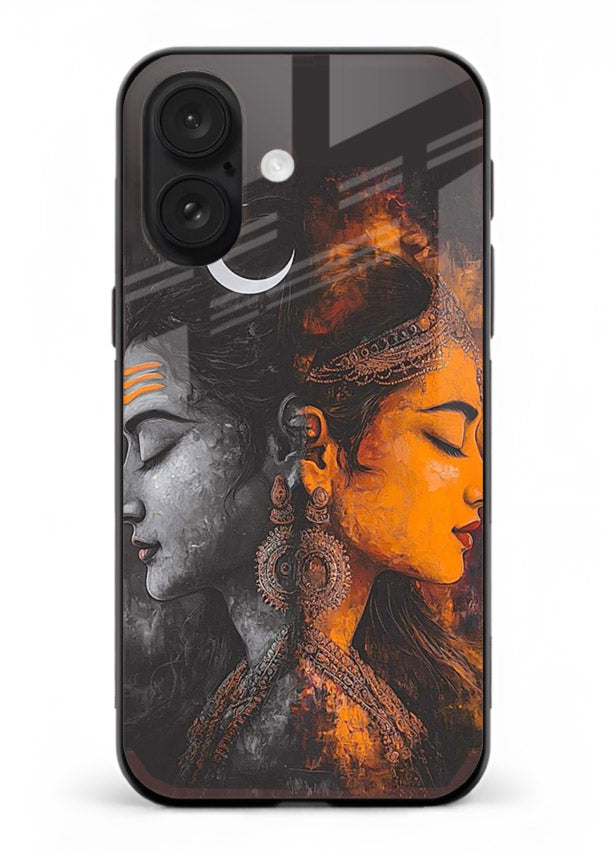 Shiva Parvati moon artwork iphone 16 plus glass back cover