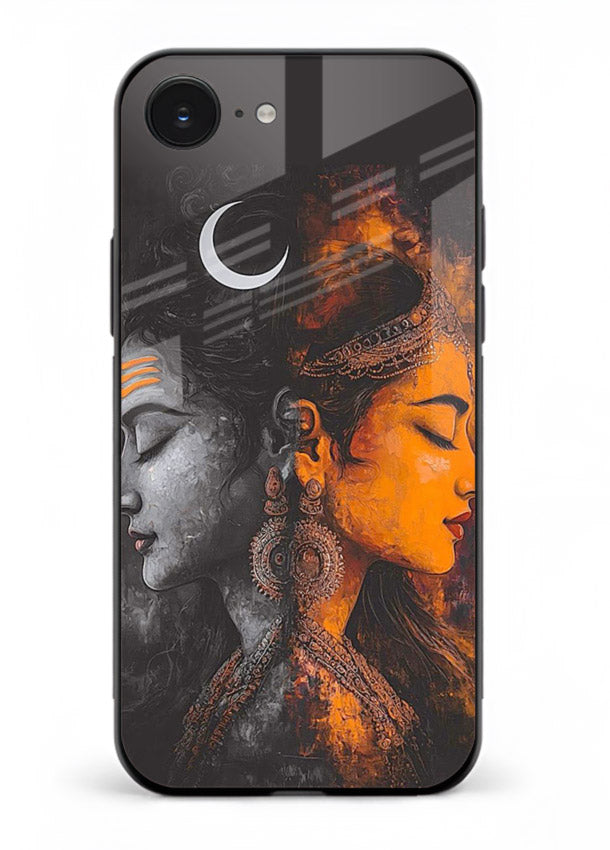 Shiva Parvati moon artwork iphone 16e glass back cover