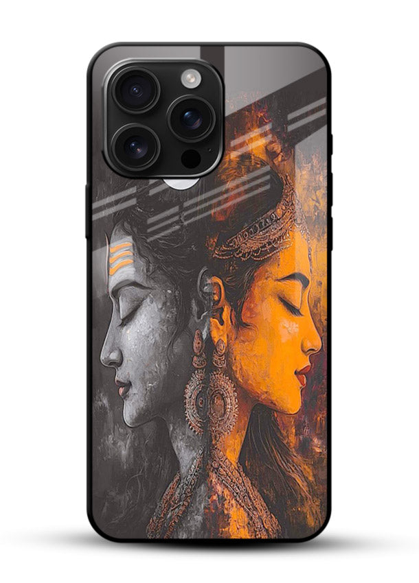 Shiva Parvati moon artwork glossy vibrant premium glass back cover - Angle Front