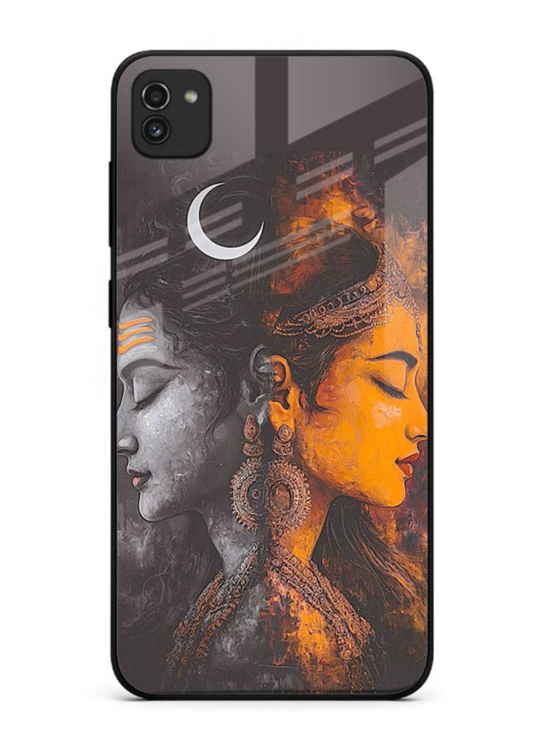 Shiva Parvati moon artwork Samsung A03 glass back cover