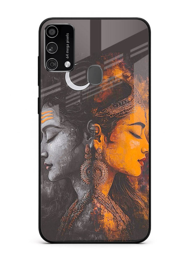 Shiva Parvati moon artwork Samsung F41 glass back cover