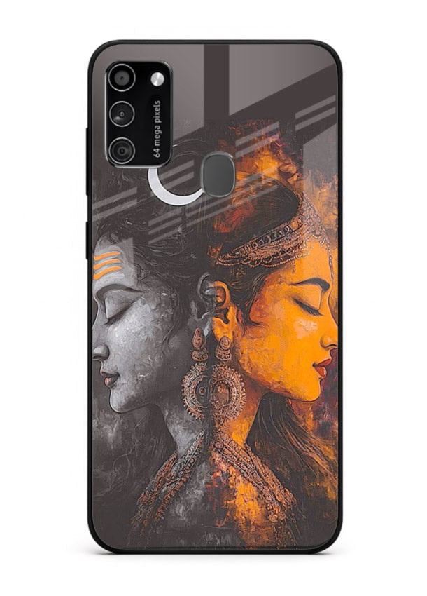 Shiva Parvati moon artwork Samsung M21 glass back cover