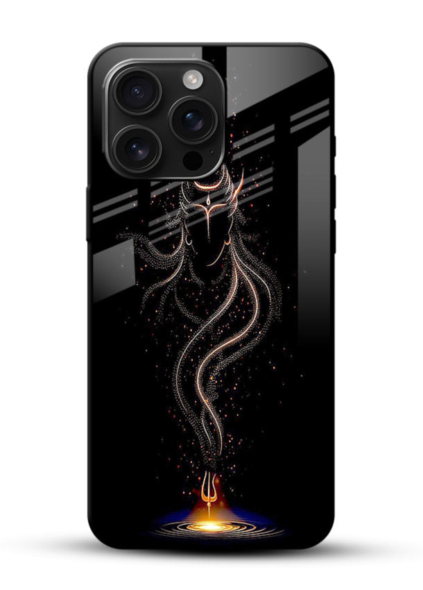 Shiva smoke form mystic art glossy vibrant premium glass spiritual dark theme case - Angle Front