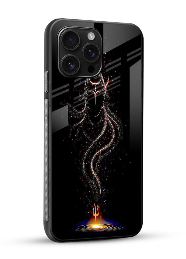 Shiva smoke form mystic art glossy vibrant premium glass spiritual dark theme case - Angle Side