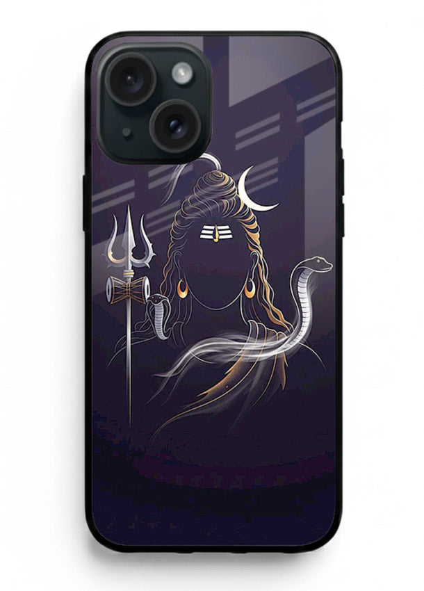Shiva trishul dark power art iphone 15 bold devotional glass case