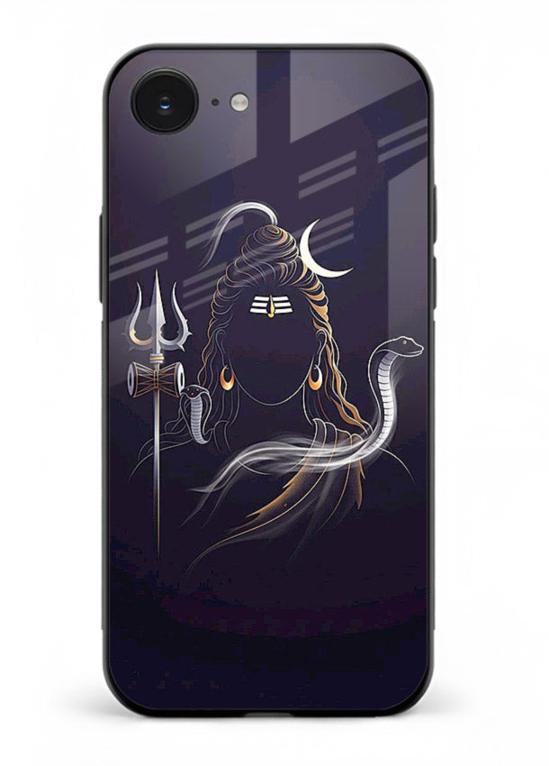 Shiva trishul dark power art iphone 16e bold devotional glass case