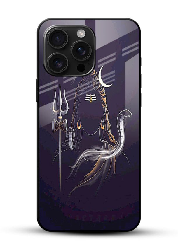 Shiva trishul dark power art glossy vibrant premium bold devotional glass case - Angle Front