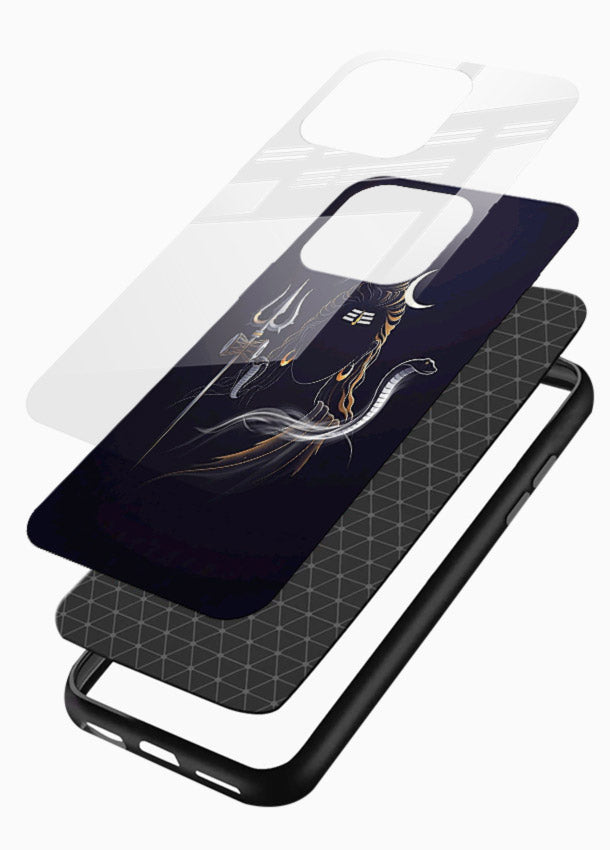 Shiva trishul dark power art glossy vibrant premium bold devotional glass case - Angle Layers