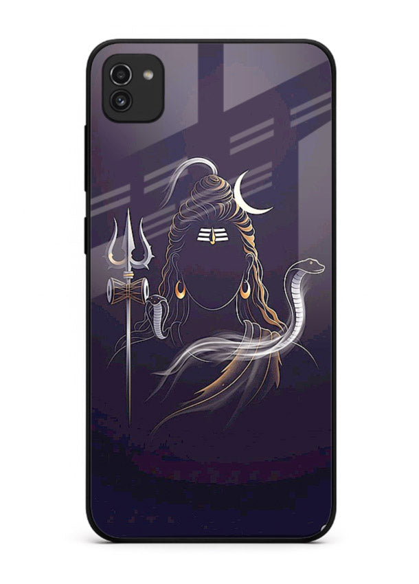 Shiva trishul dark power art Samsung A03 bold devotional glass case