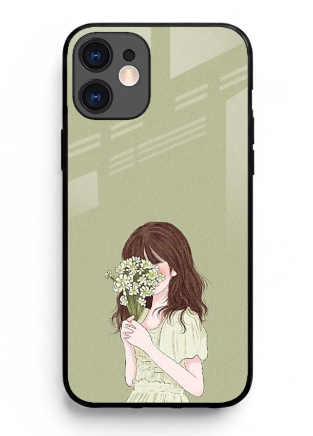 Shy Flower Girl soft floral artwork iphone 12 mini glass back cover